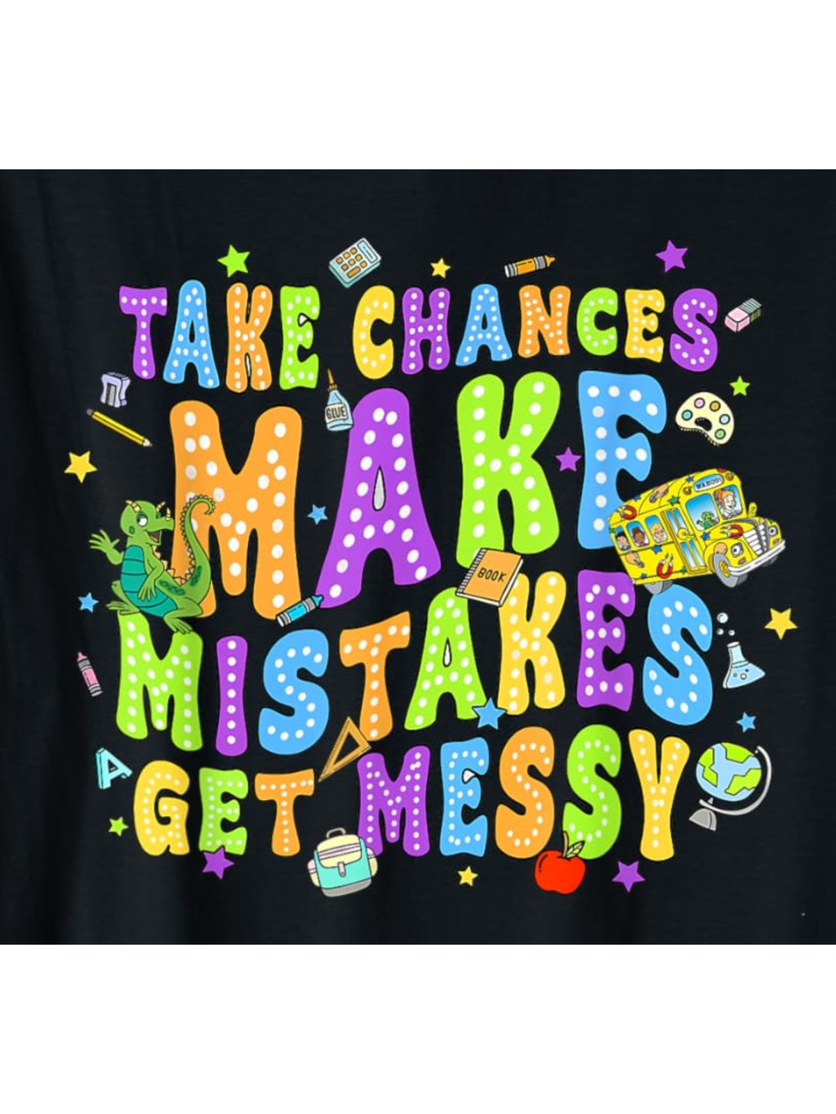 Magic Schoolbus Take Chances Make Mistakes Get Messy Humor Vintage Printed T-shirt, Men's Casual and Comfortable T-shirt Summer, Men's Short-sleeved Top for Everyday Activities Birthday Gift to Men
