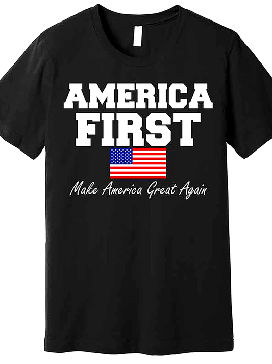 America First Make America Great Again Donald Trump USA Flag Premium T-Shirt 2 funny Men'S Short Sleeve Graphic T-shirt Collection black AA28810
