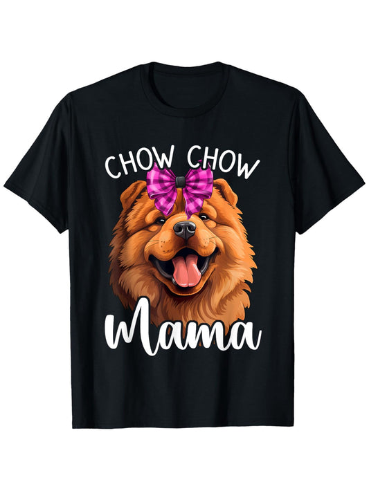 Chow Chow Mama Dog Print Cotton T-Shirt - Black, Sizes S-XXXL, 180g, Casual Crew Neck Tee for Men & Women, Perfect Gift for Thanksgiving, Christmas & New Year