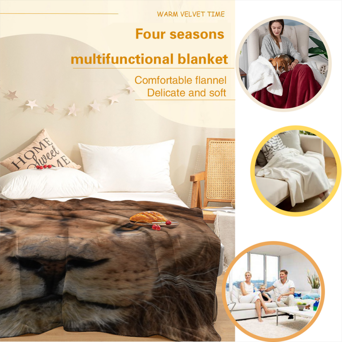 Starlit Meadow Home Accent Soft Flannel Blanket ¨C Warm Coral