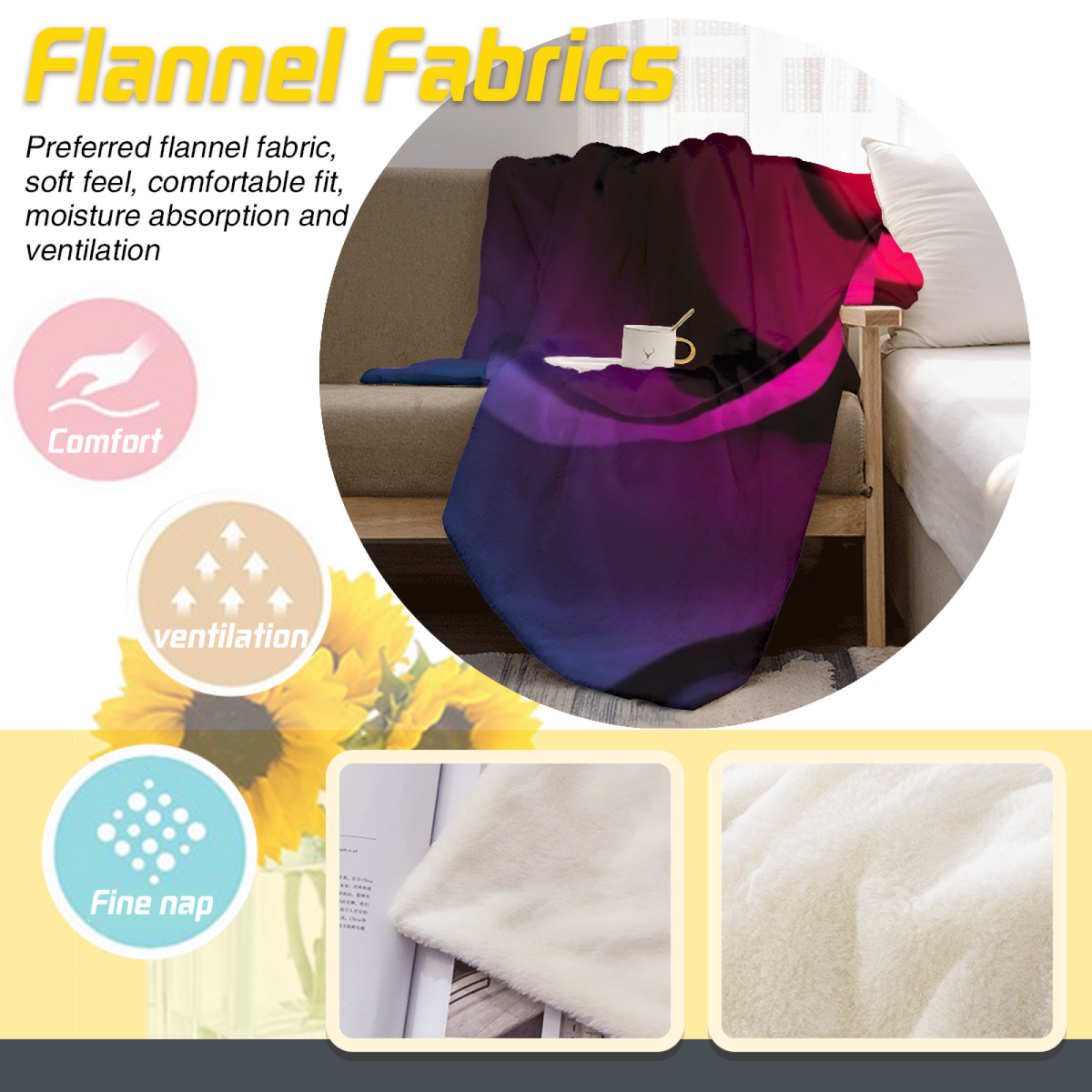 Tangerine Sanctuary Expressive Print Cozy Flannel Bed Blanket in Dusty Lilac