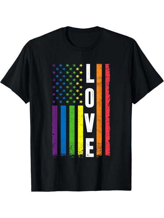 Men's Rainbow Flag Love Humor Vintage Printed T-Shirt - 100% Cotton, Comfortable Short-Sleeved Top for Everyday Activities, Summer Casual Wear, Ideal Birthday Gift