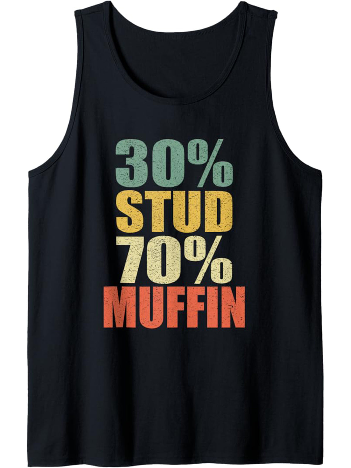 30%STUD 70%MUFFIN Print Tank Top, Men'S Cotton Crew Neck Sleeveless Tank Top, Casual Graphic Top For Summer