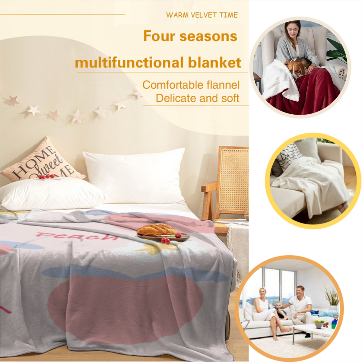 Ivory Modern Shapes Decorative Flannel Blanket