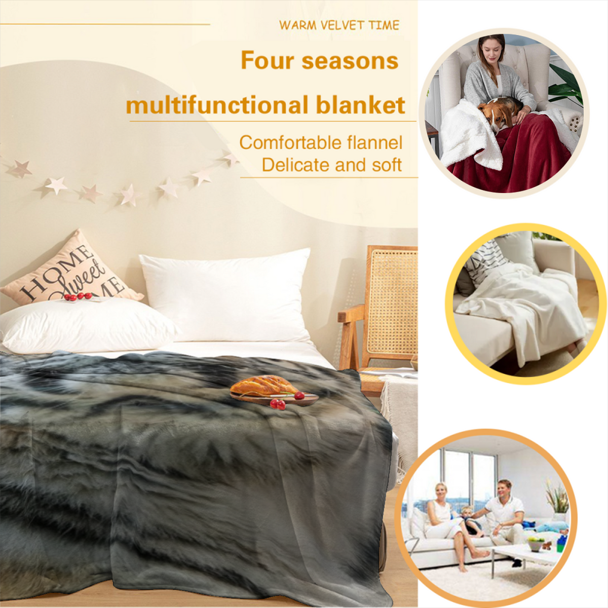 Juniper Haven Soft Neutral Eclectic Cozy Flannel Bed Blanket