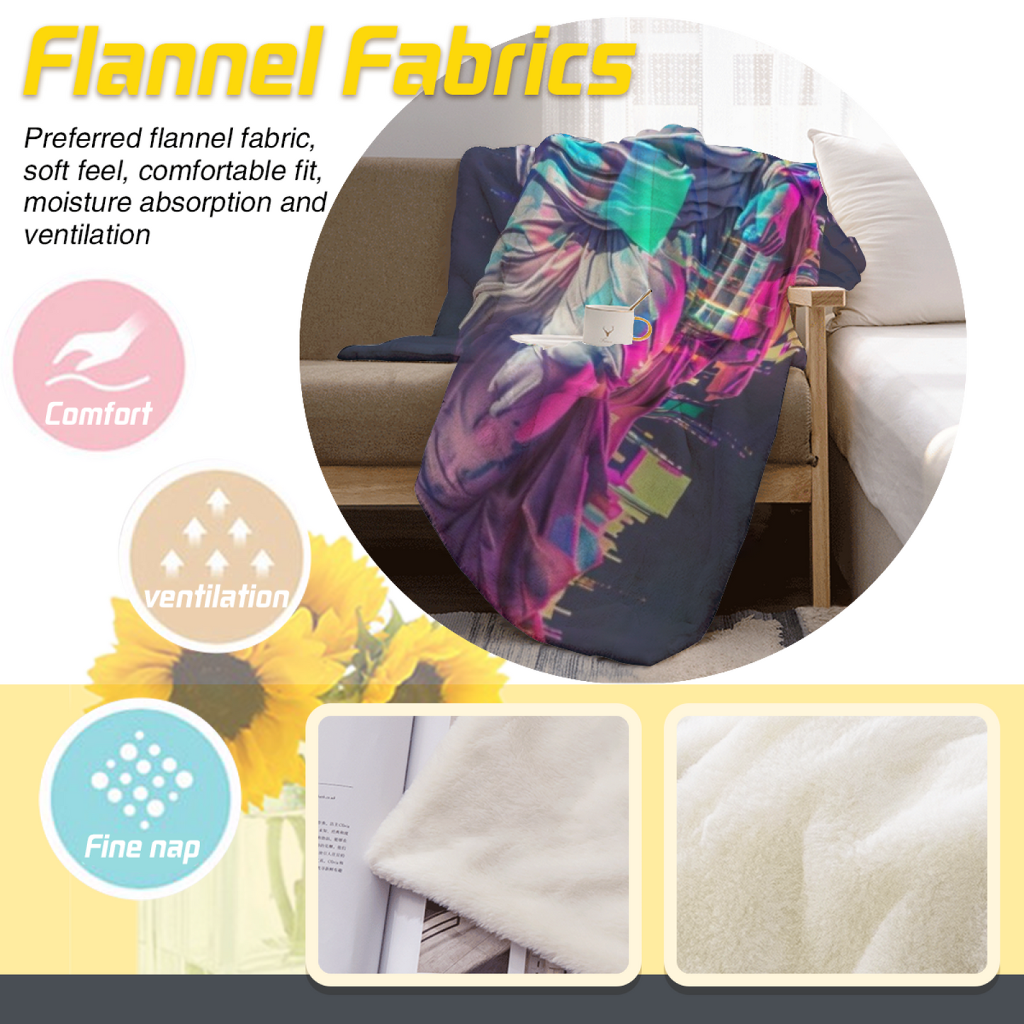 Cyberpunk Marble Statue Flannel Throw Blanket ¨C Glitch Art and Neon Design