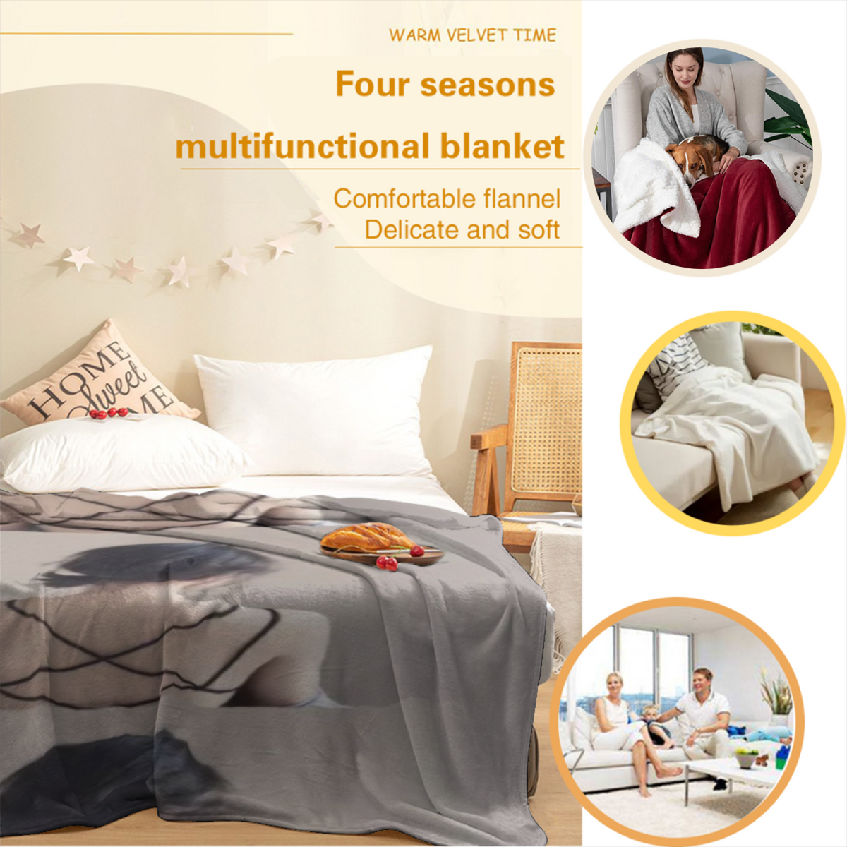 Prairie & Orchard Playful Graphic Plush Flannel Throw