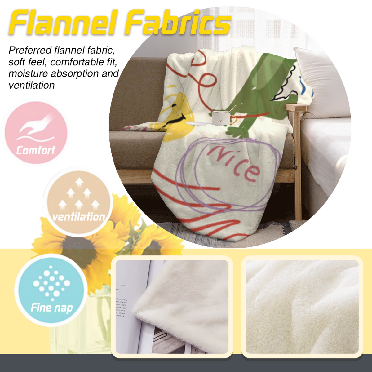 Dawn Charm Ivory Art Flannel Throw Blanket