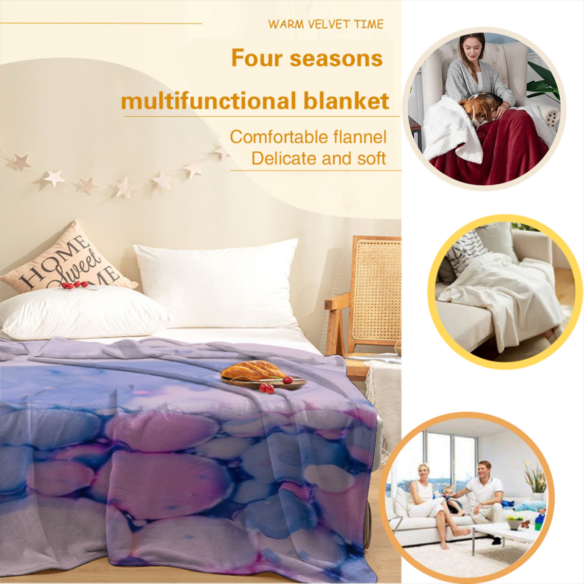 Soft Neutral Dawn Echo Cozy Flannel Bed Blanket
