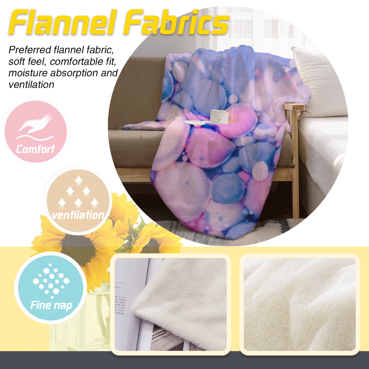 Soft Neutral Dawn Echo Cozy Flannel Bed Blanket