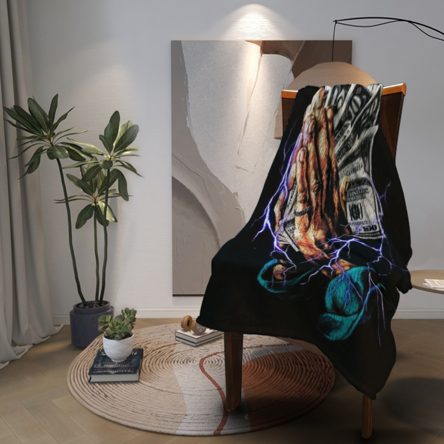 Praying Hands and Money Flannel Throw Blanket ¨C Lightning Streetwear Graphic