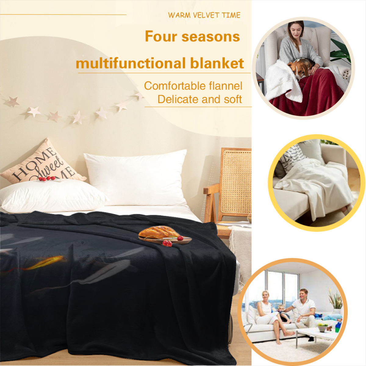 Pastel Multicolor Whimsical Decor Plush Flannel Throw ¨C Orchard Daydream Edition