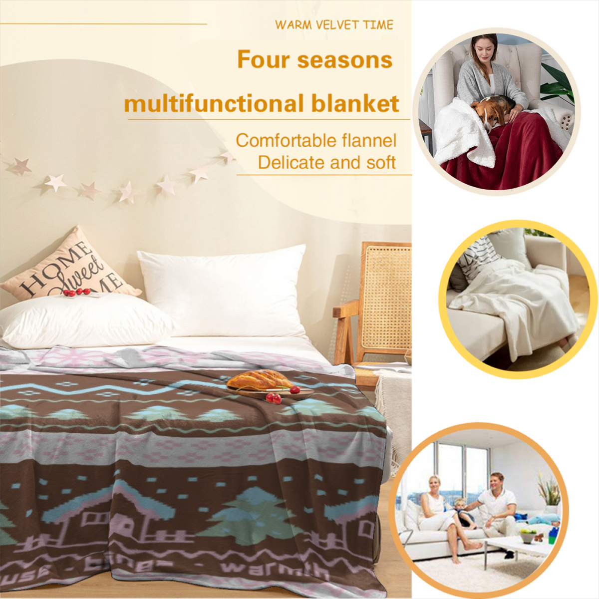Amber Kaleidoscope Soft Neutral Artistic Soft Flannel Blanket
