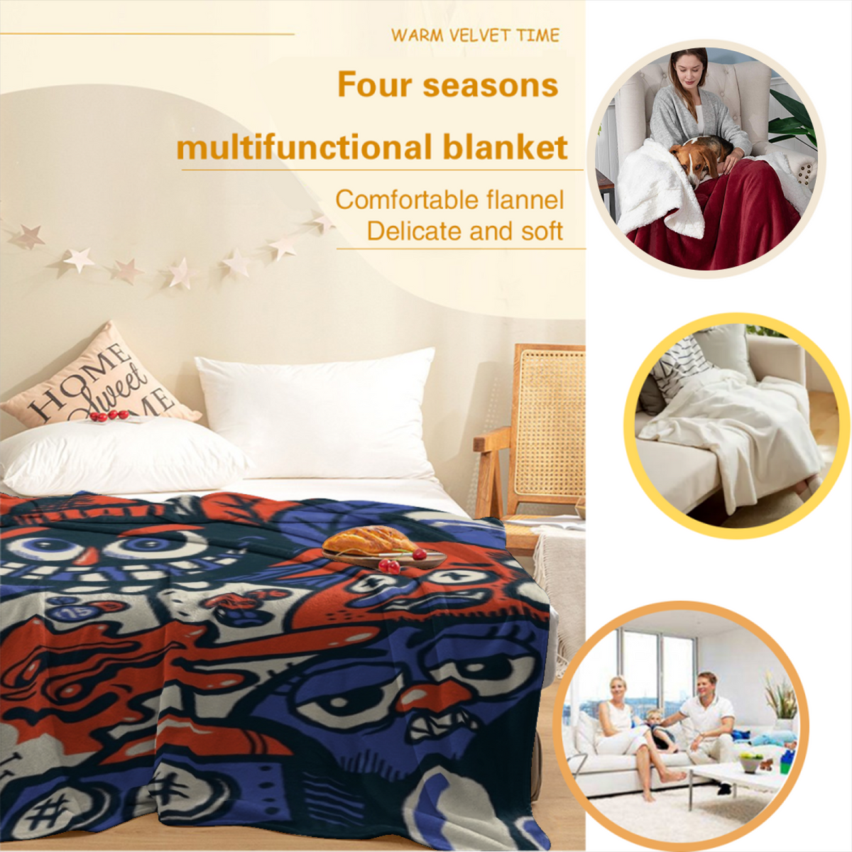 Enchanted & Flora Playful Graphic All-Season Flannel Blanket