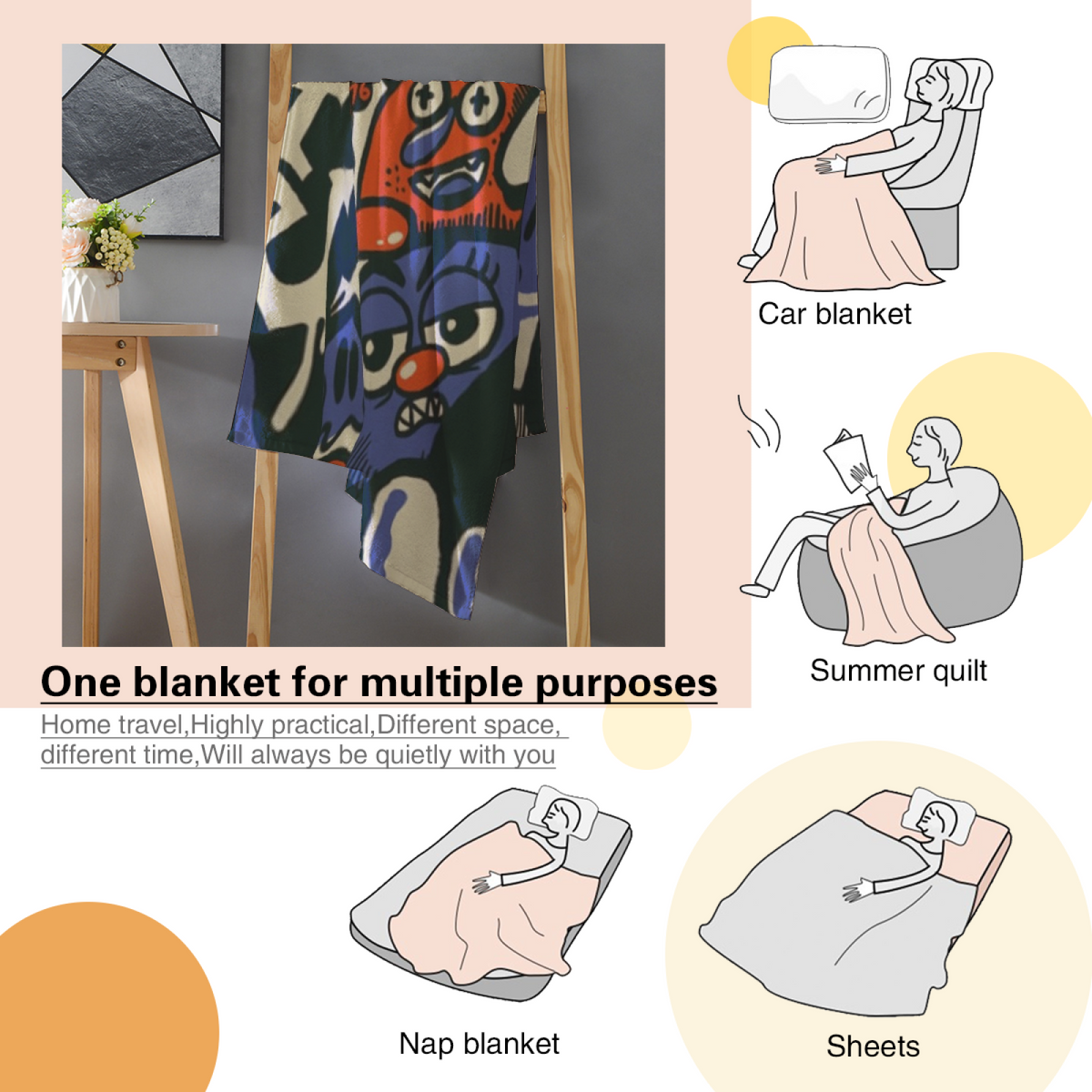 Enchanted & Flora Playful Graphic All-Season Flannel Blanket