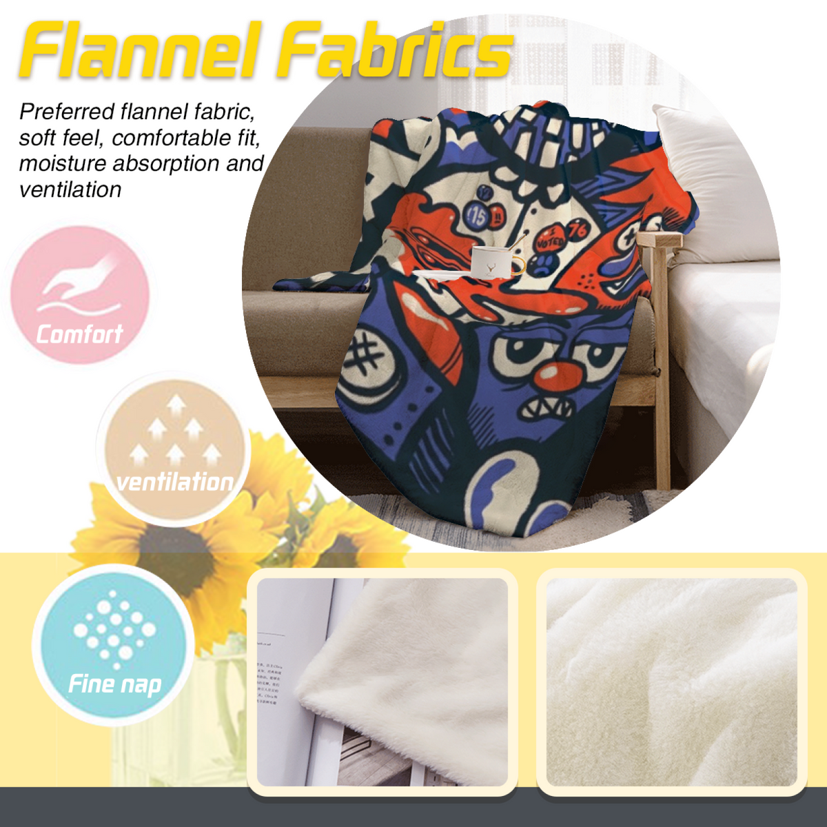 Enchanted & Flora Playful Graphic All-Season Flannel Blanket