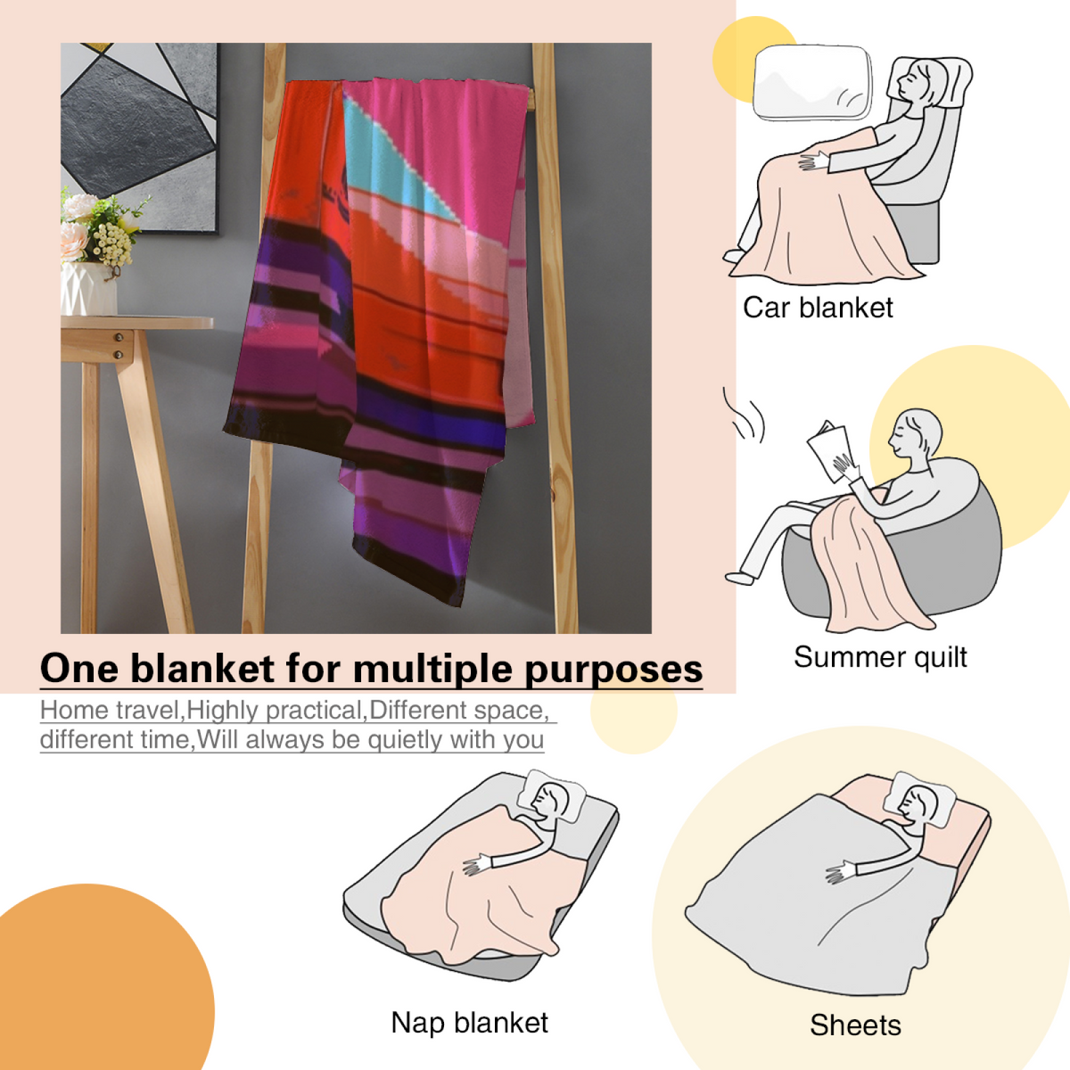 Wildwood Ripple Inspired Cozy Flannel Bed Blanket ¨C Blush Pink Palette