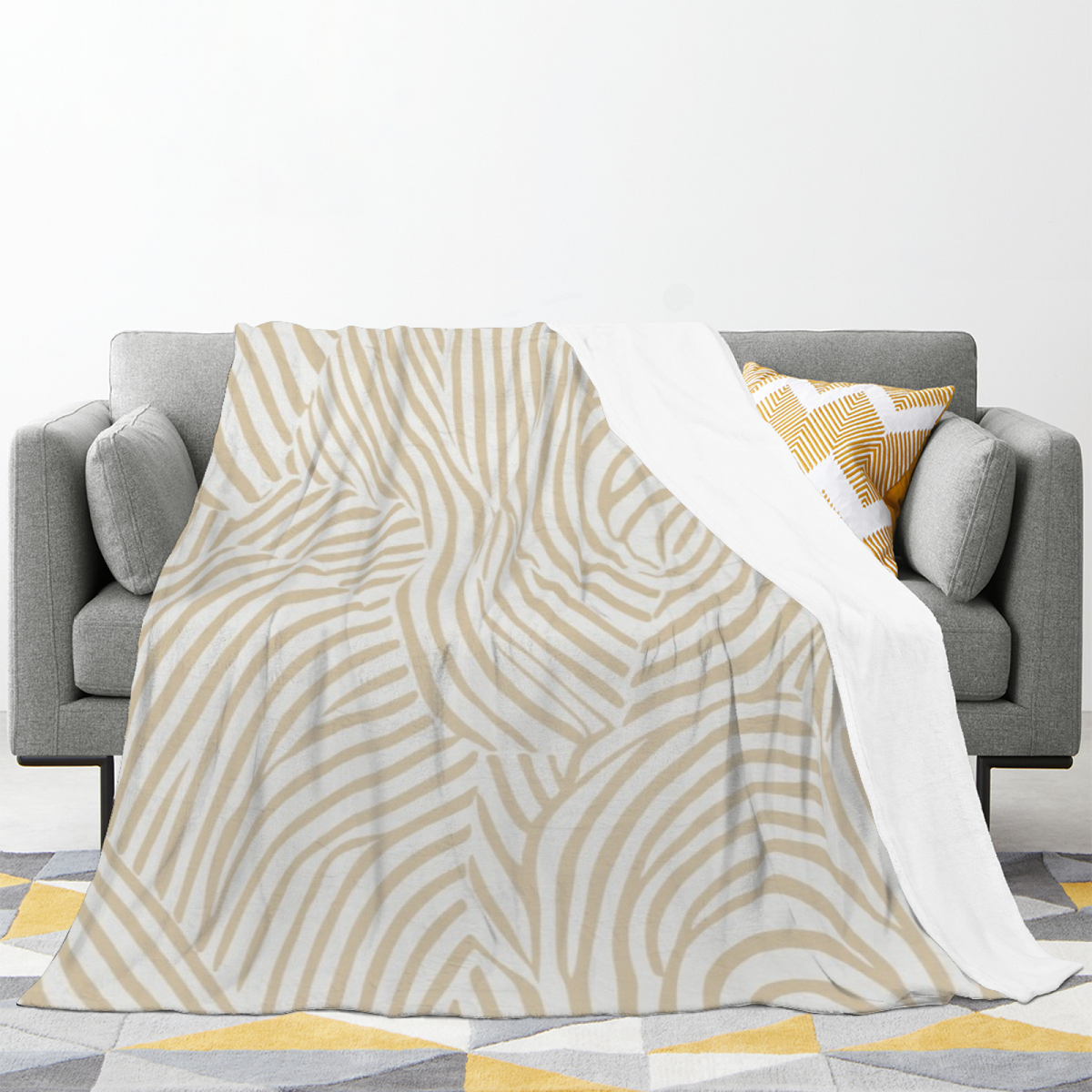 Starlit Fern Inspired Flannel Sofa Throw ¨C Creamy Ivory Palette