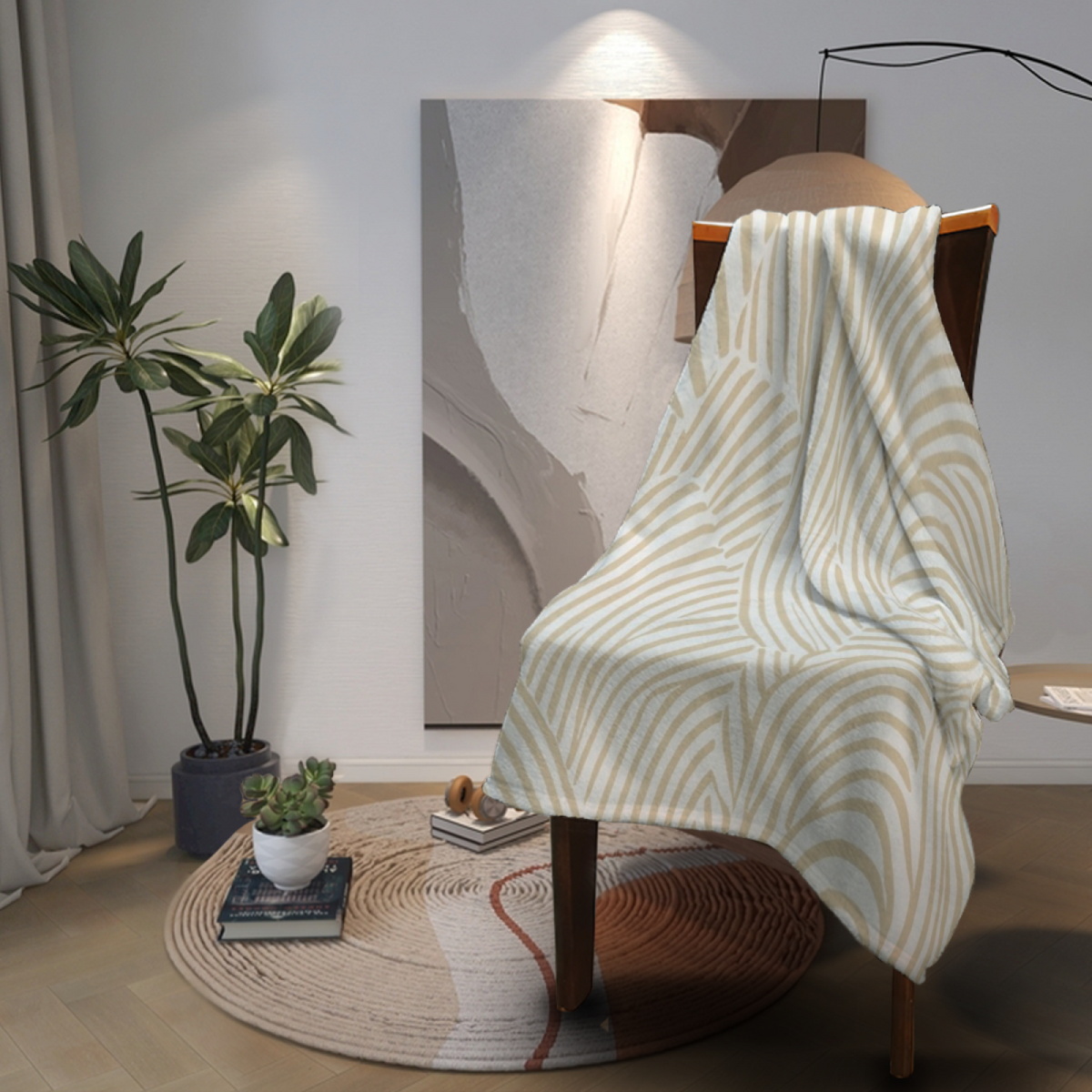Starlit Fern Inspired Flannel Sofa Throw ¨C Creamy Ivory Palette
