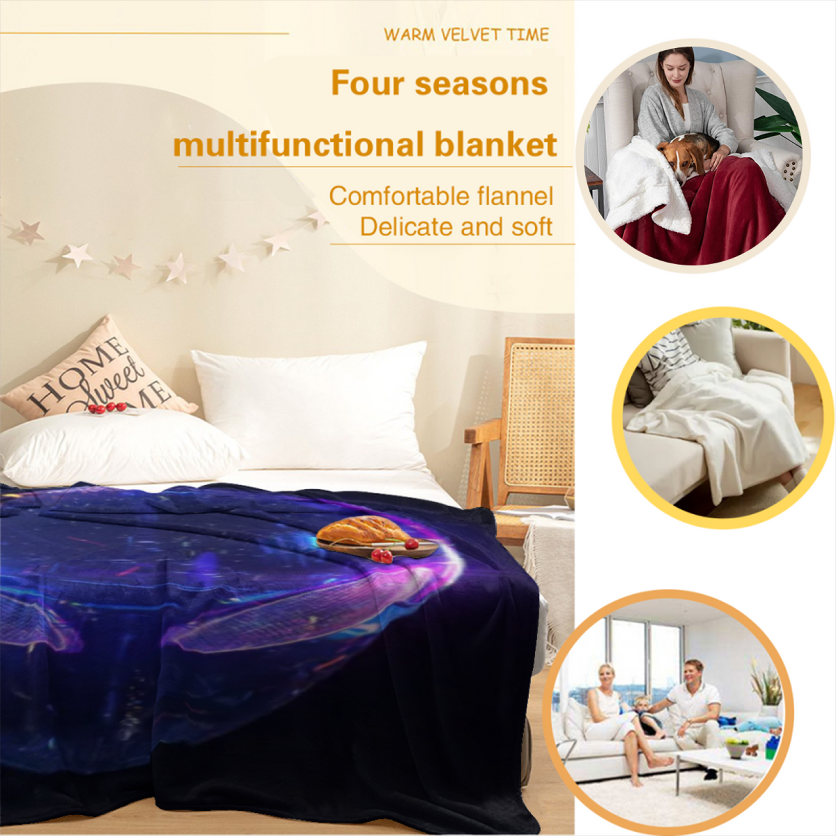 Earthy Neutral Coastal Blossom Lightweight Flannel Throw ¨C Contemporary Pattern