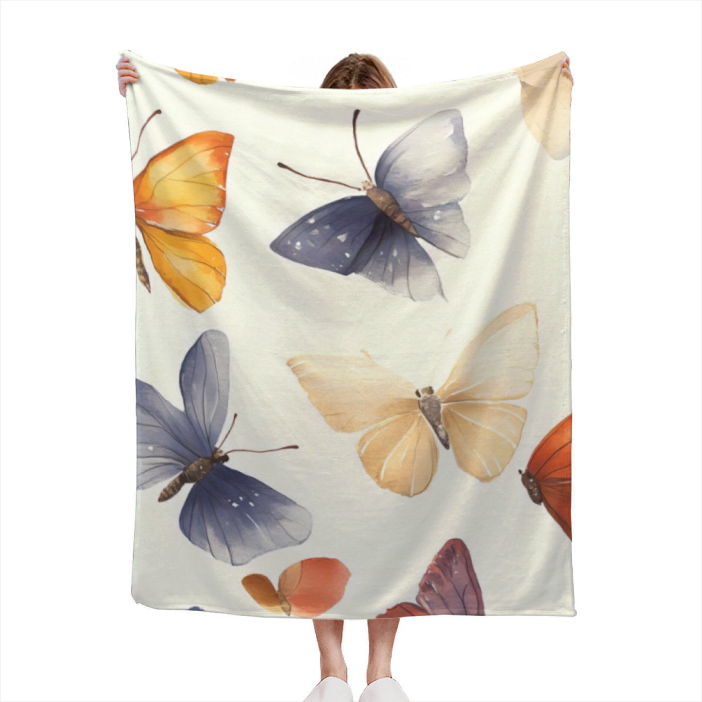 Vintage Butterfly Flannel Throw Blanket ¨C Blue, Orange and Yellow Butterfly Art
