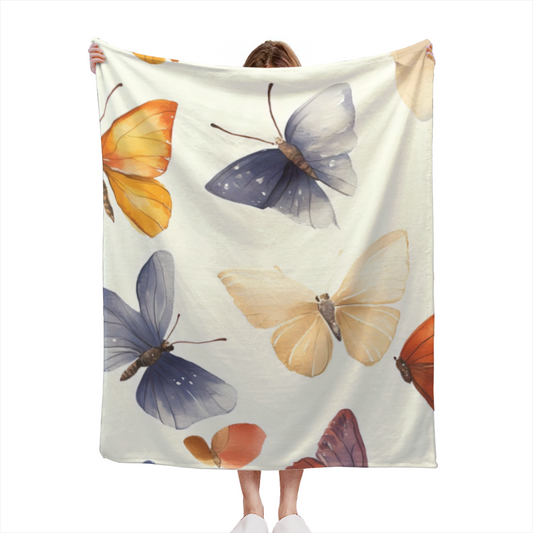 Vintage Butterfly Flannel Throw Blanket ¨C Blue, Orange and Yellow Butterfly Art