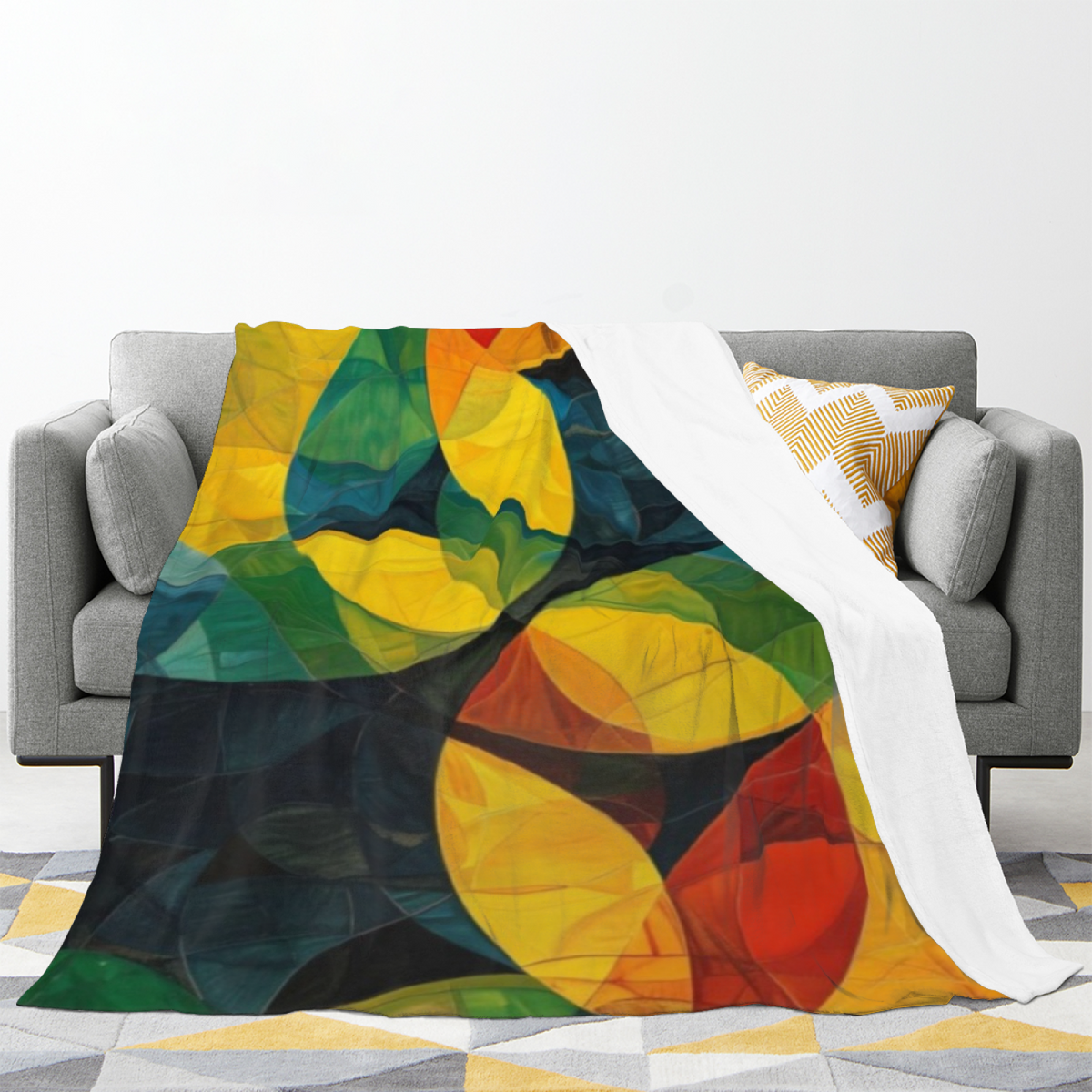 Golden Teal Geometric Soft Flannel Blanket