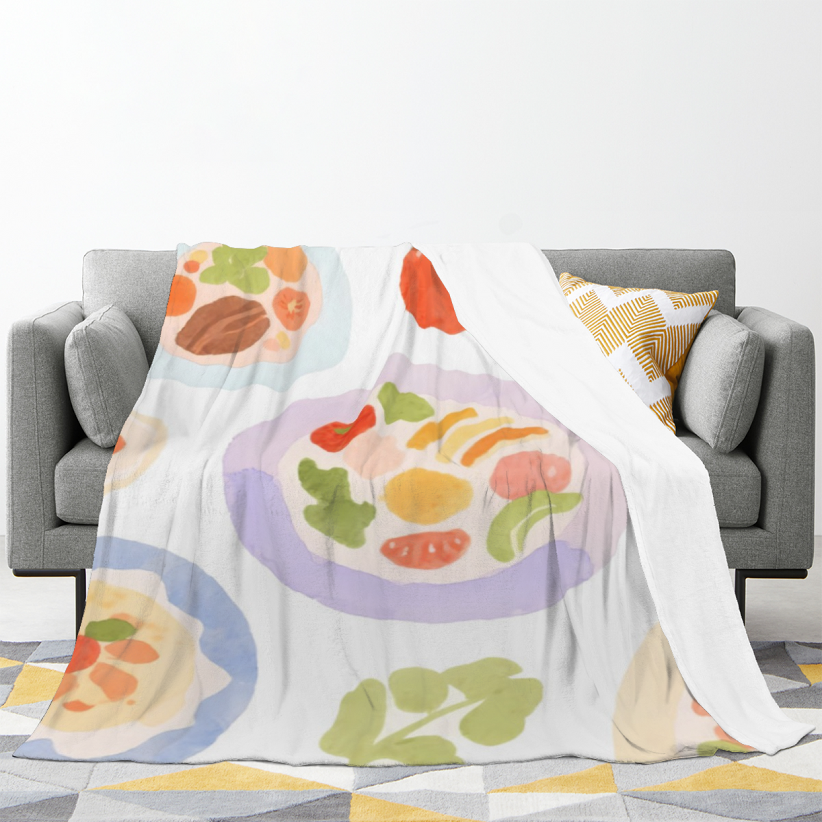 Misty Orchard Expressive Print Flannel Sofa Throw in Pastel Multicolor