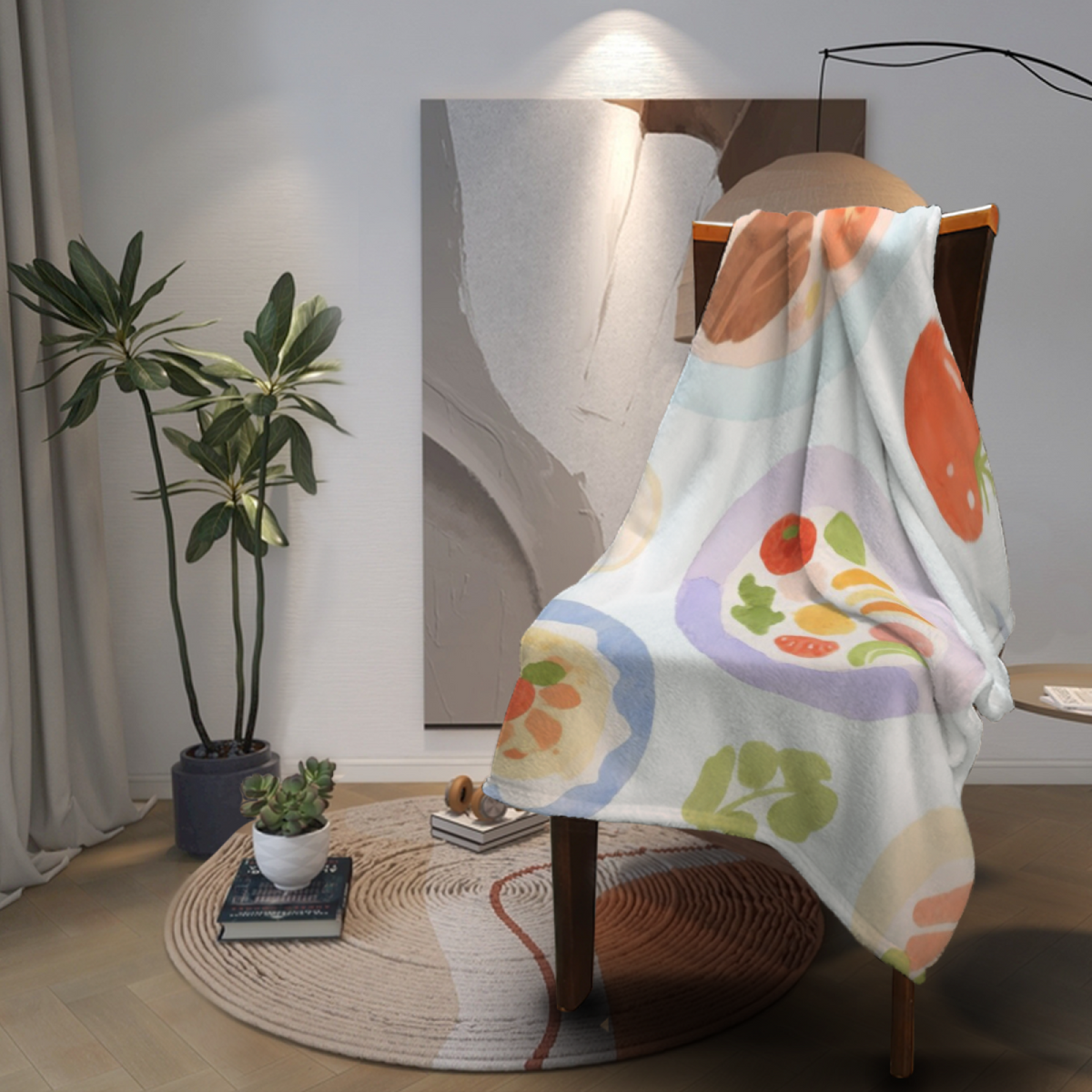 Misty Orchard Expressive Print Flannel Sofa Throw in Pastel Multicolor