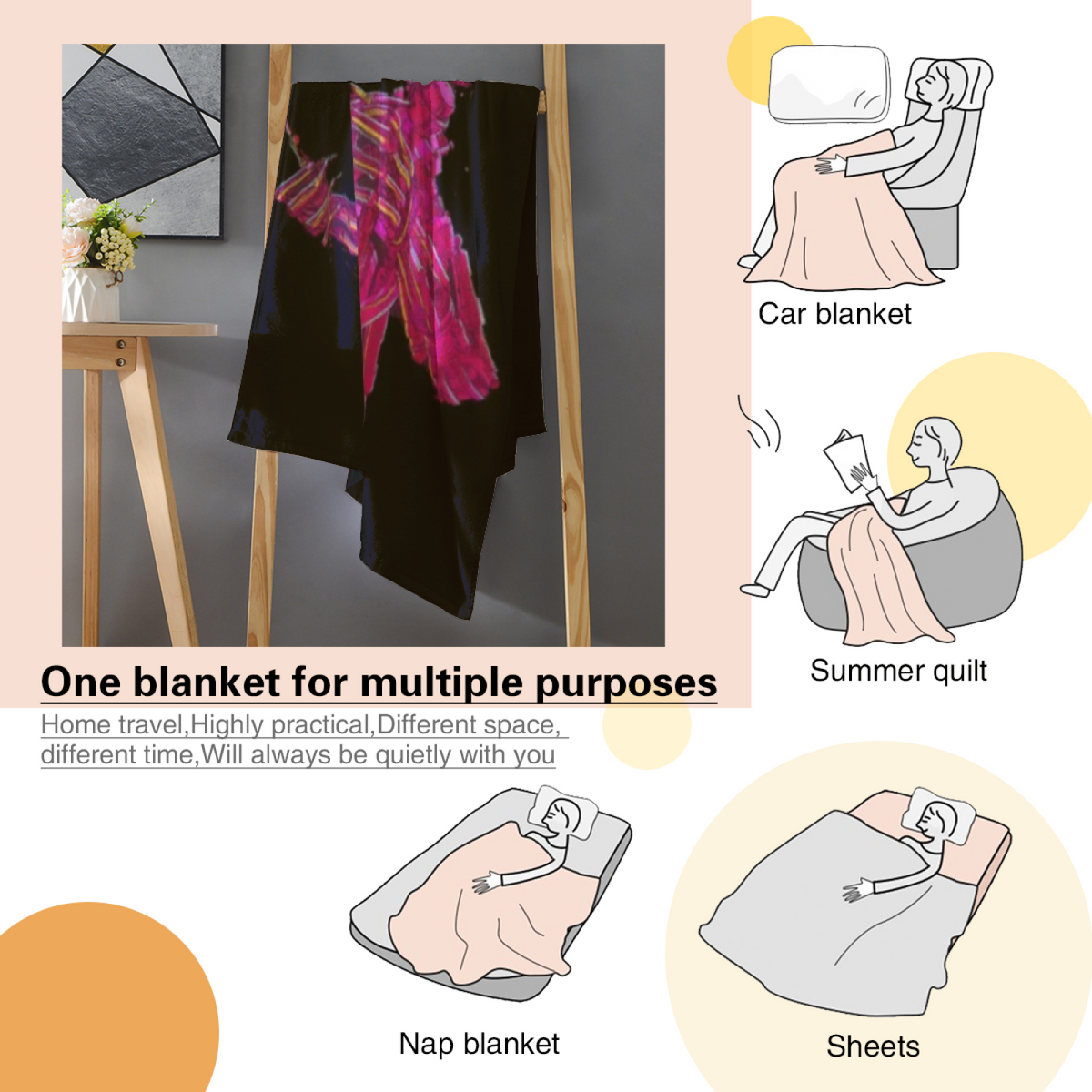 Copper Flora Pastel Multicolor Modern Art Decorative Flannel Blanket
