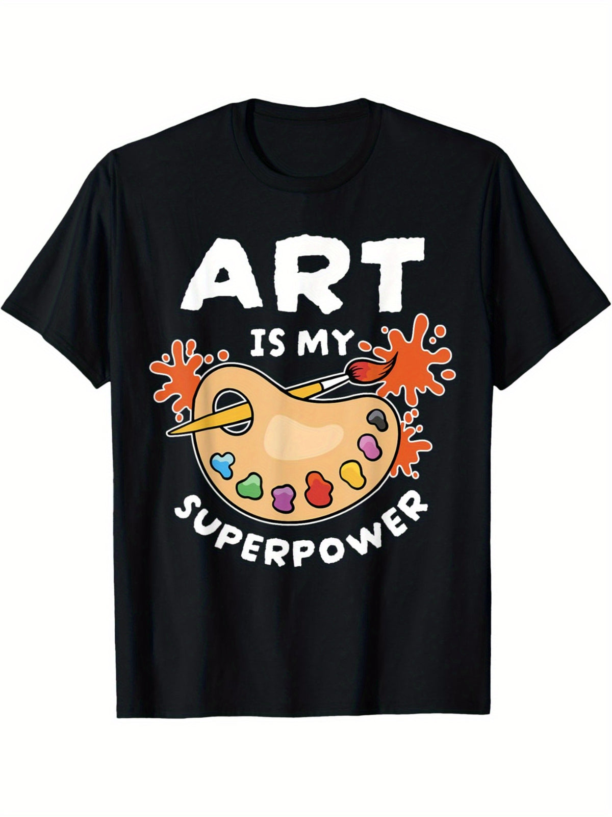 Lightweight, Men's "Art is My Superpower" Graphic T-Shirt - Soft 100% Cotton, Casual & Comfortable Short-Sleeve Tee with Colorful Palette Design - Ideal for Casual Attire & Creative Activities - Great Gift for Art Lovers