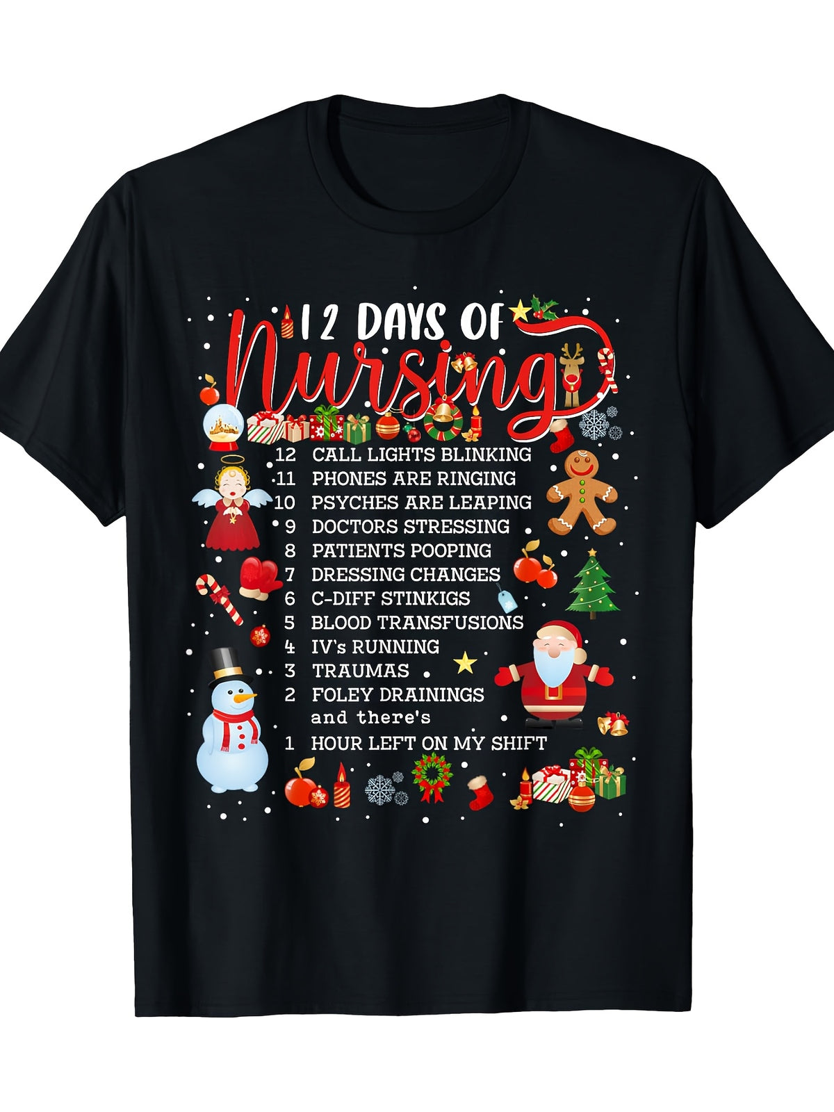 Merry Christmas Nurse-Themed T-Shirt - 100% Cotton, Casual Fit with Geometric Patterns, Machine Washable - Perfect for All Seasons