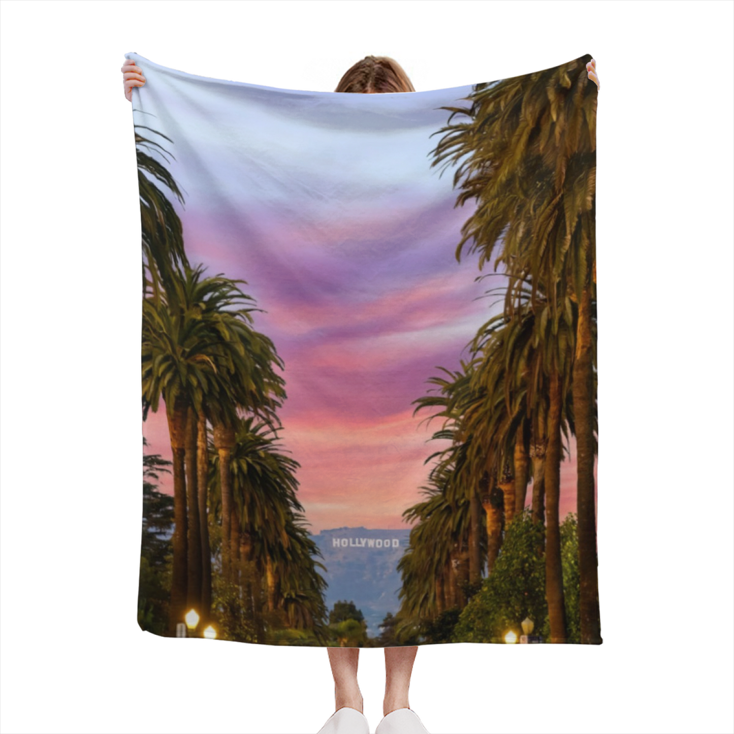 Hollywood Palm Tree Flannel Throw Blanket ¨C Sunset Boulevard Landscape Print