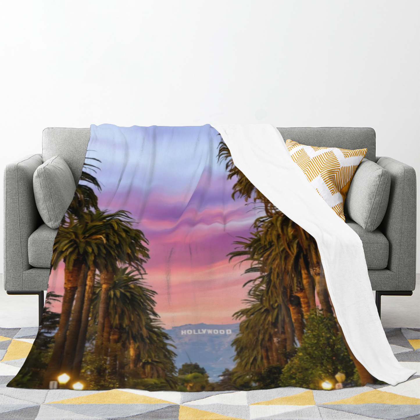 Hollywood Palm Tree Flannel Throw Blanket ¨C Sunset Boulevard Landscape Print