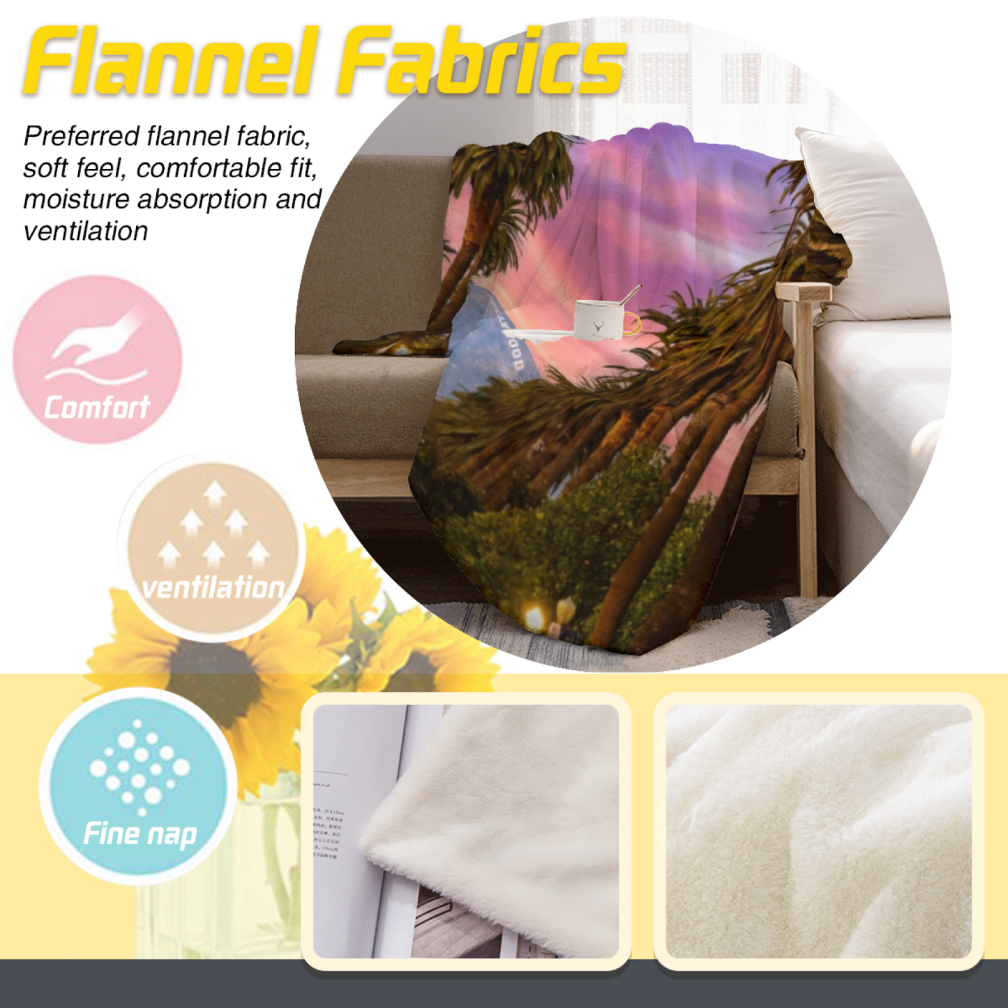 Hollywood Palm Tree Flannel Throw Blanket ¨C Sunset Boulevard Landscape Print