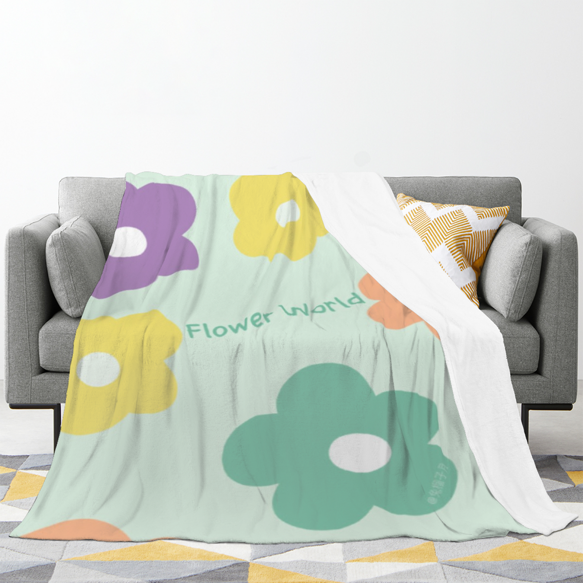 Peachy Minimal Fruit Cozy Flannel Bed Blanket