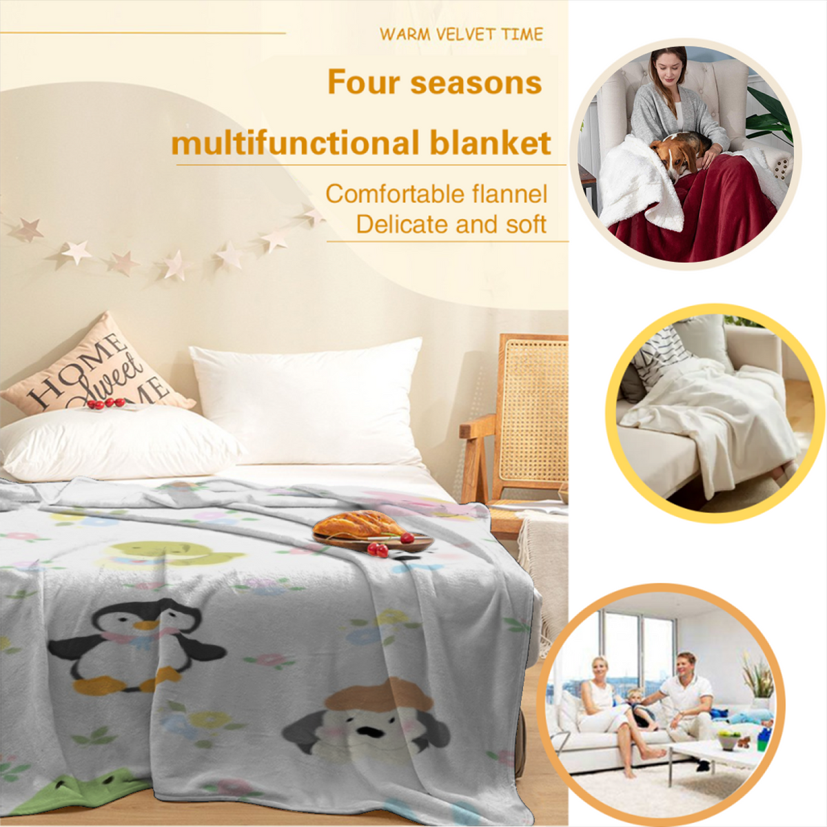 Cosmic Meadow Home Accent Lightweight Flannel Throw ¨C Creamy Ivory