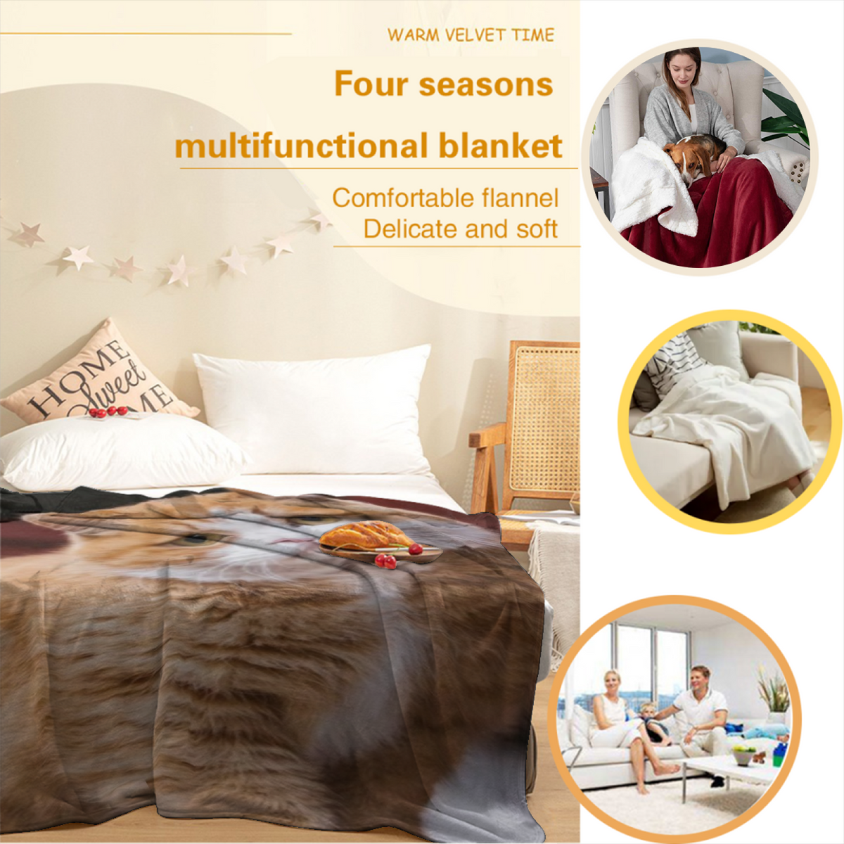 Evergreen Orchard Inspired Cozy Flannel Bed Blanket ¨C Rich Multicolor Palette
