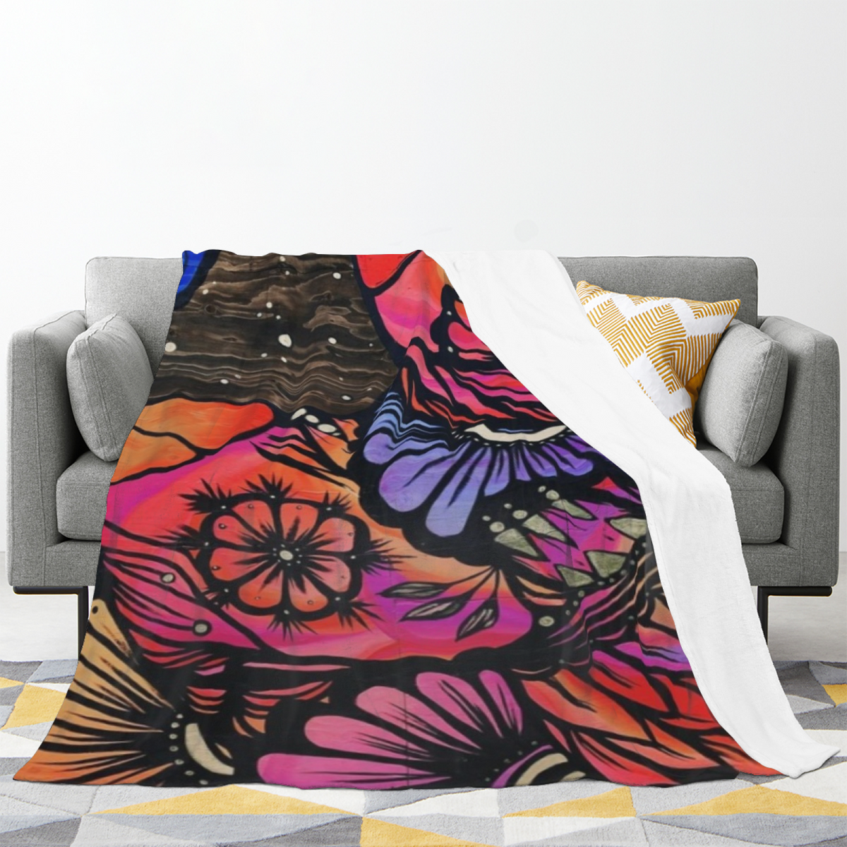 Twilight Tapestry Dusty Lavender Modern Art Flannel Throw Blanket