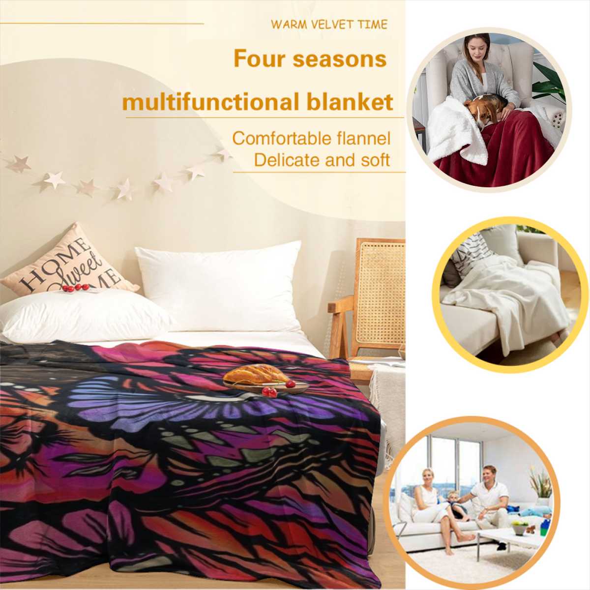 Twilight Tapestry Dusty Lavender Modern Art Flannel Throw Blanket
