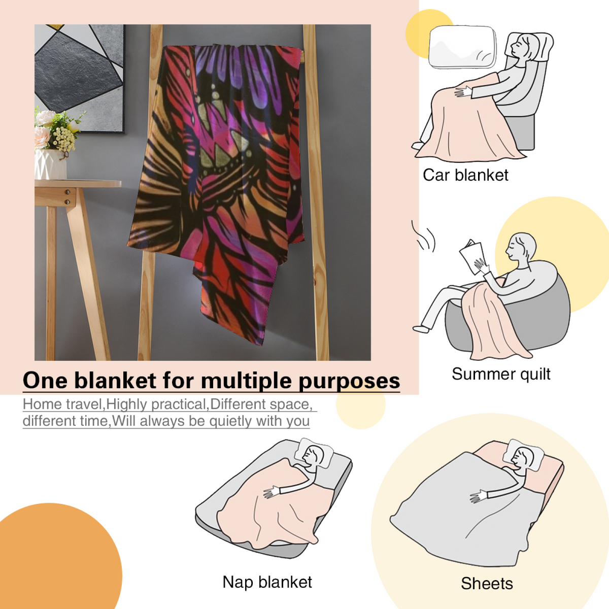 Twilight Tapestry Dusty Lavender Modern Art Flannel Throw Blanket