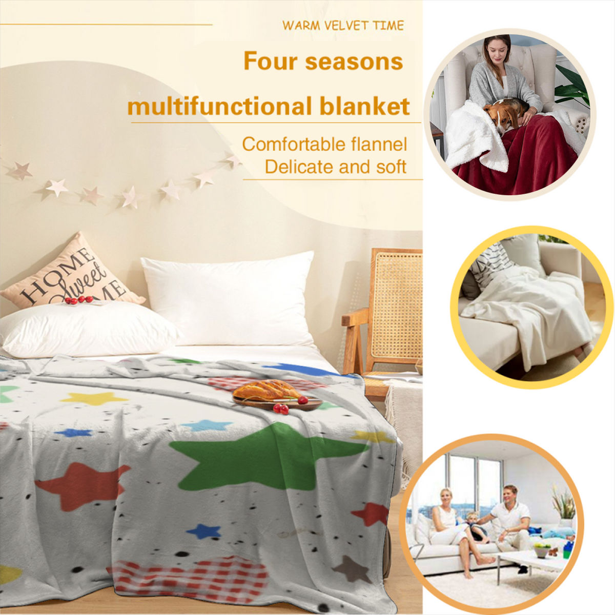 Contemporary Soft Neutral Cobalt Odyssey Decorative Flannel Blanket