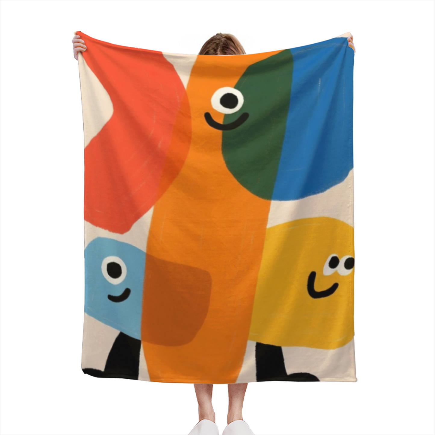 Abstract Colorful Cartoon Flannel Throw Blanket ¨C Modern Geometric Character Design