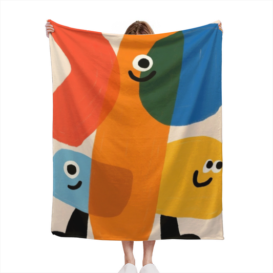 Abstract Colorful Cartoon Flannel Throw Blanket ¨C Modern Geometric Character Design