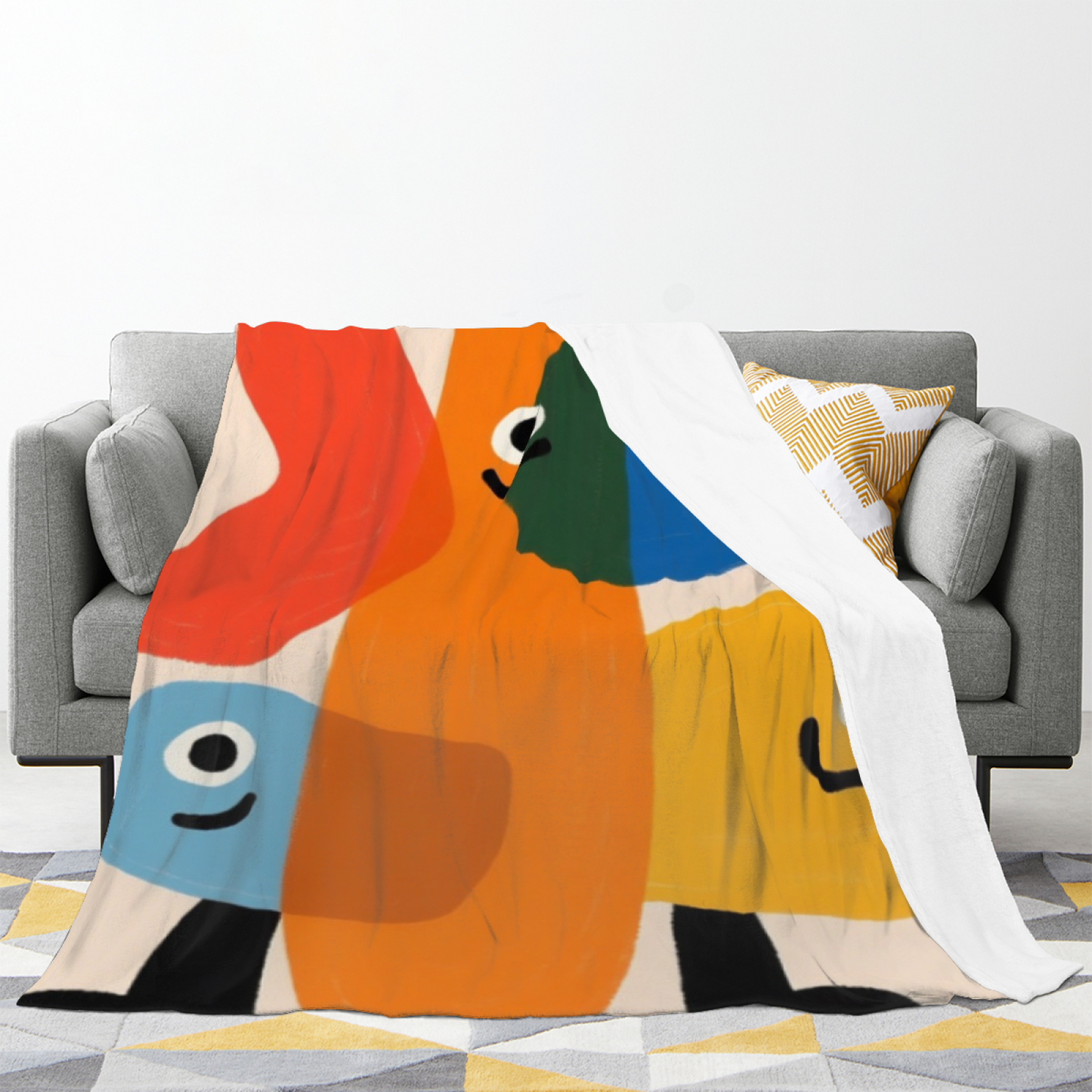 Abstract Colorful Cartoon Flannel Throw Blanket ¨C Modern Geometric Character Design