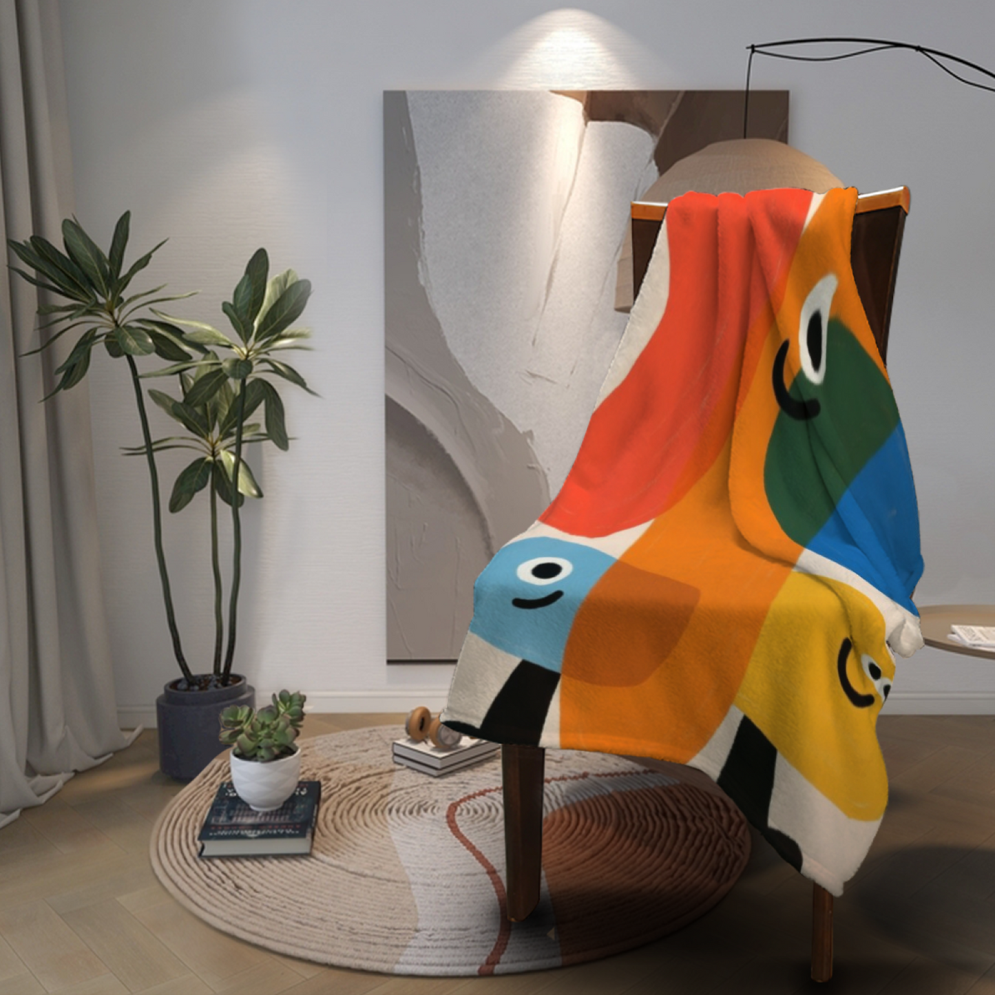 Abstract Colorful Cartoon Flannel Throw Blanket ¨C Modern Geometric Character Design