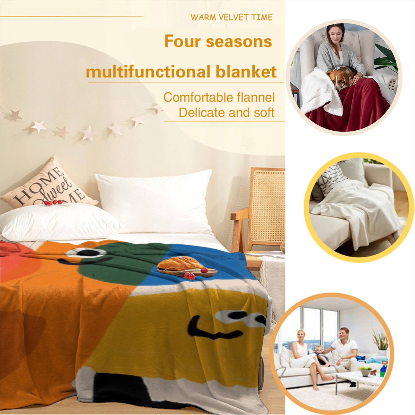 Abstract Colorful Cartoon Flannel Throw Blanket ¨C Modern Geometric Character Design