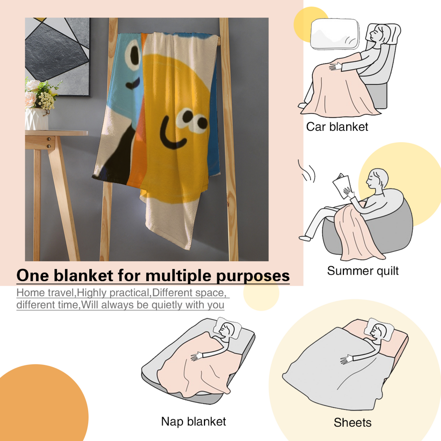 Abstract Colorful Cartoon Flannel Throw Blanket ¨C Modern Geometric Character Design