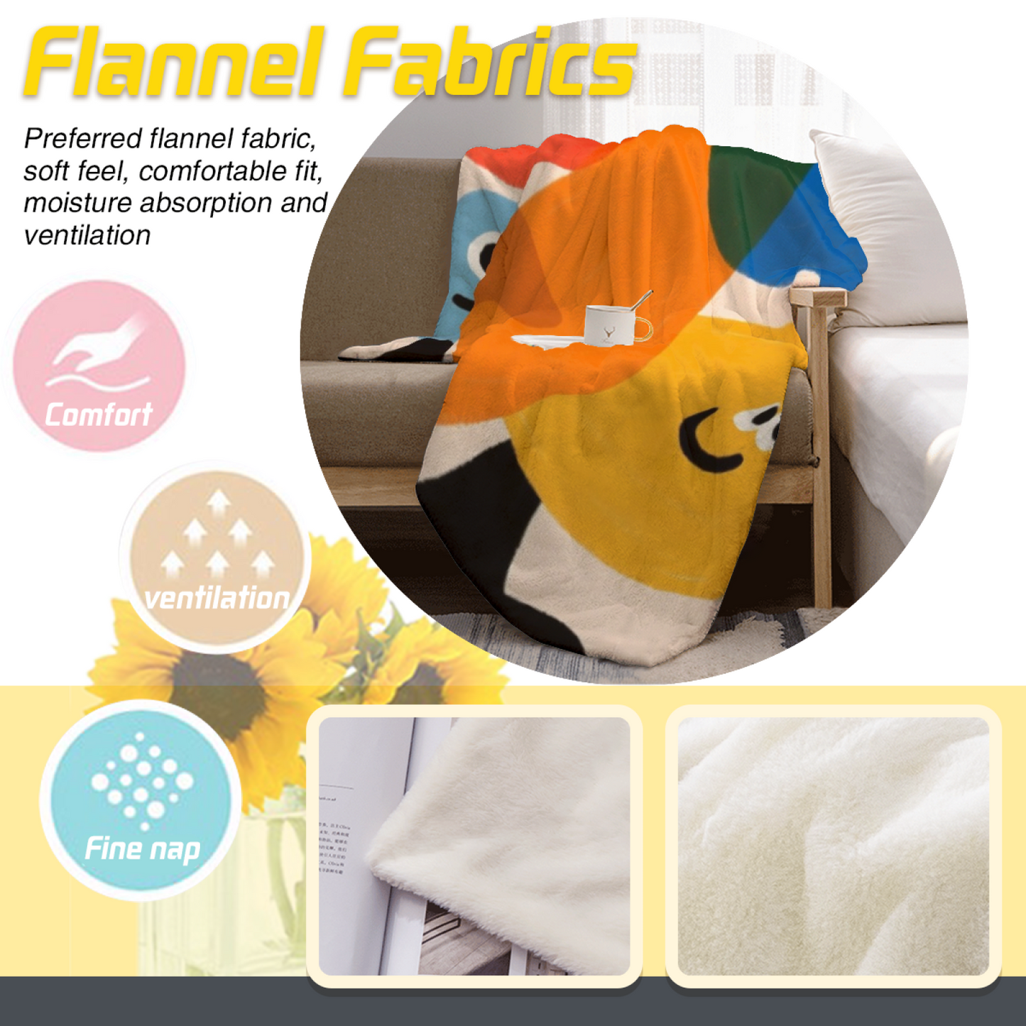 Abstract Colorful Cartoon Flannel Throw Blanket ¨C Modern Geometric Character Design