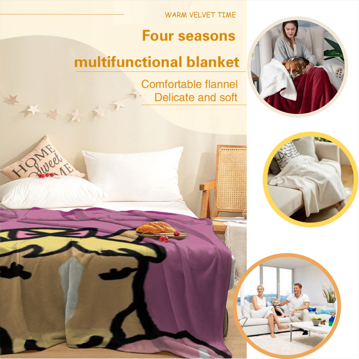 Pastel Multicolor Whimsical Decor All-Season Flannel Blanket ¨C Cinnamon Mosaic Edition